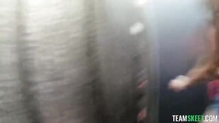 The guy does not pull his cock in pants and lets it hang out