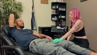 Tattooed guy has his way with a black beauty