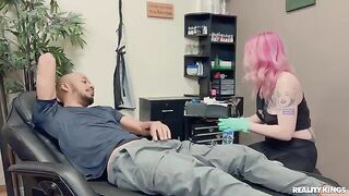 Tattooed guy has his way with a black beauty
