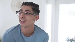 A young guy stuck to his step mom's natural tits