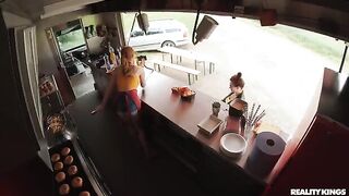 Redhead slut fucked on the kitchen table by a truck driver