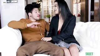 The girl next door has a huge dick in her juicy pussy