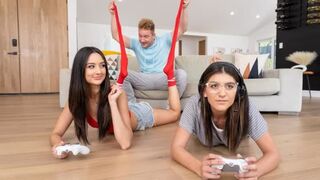 A hot girl is fucking with her boyfriend in the gaming room