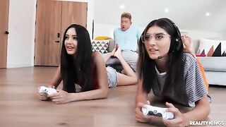 A hot girl is fucking with her boyfriend in the gaming room