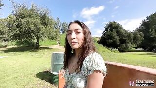 Girl with a great ass fucks deeply in her hairy pussy from first person
