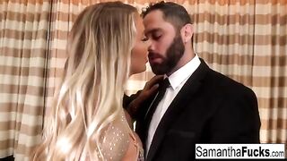 A busty blonde beauty gets fucked hard in a hotel room, showcasing Samantha Saint’s signature glamour and passion