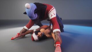 A curvy girl is fucking with a hot werewolf on Christmas day
