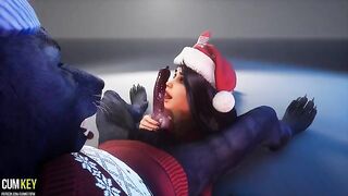 A curvy girl is fucking with a hot werewolf on Christmas day