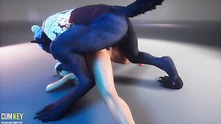 A curvy girl is fucking with a hot werewolf on Christmas day