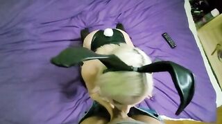 A bunny girl passionately sucks cock and balls, bringing pleasure to her partner