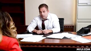 Two horny MILFs getting fucked in the office by their boss
