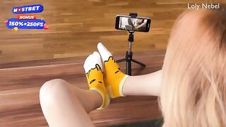 A young cute girl decided to make a footjob video for fans of feet worship