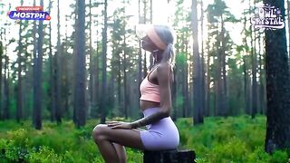 A beautiful woman sucks a cock of her neighbor in the forest