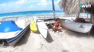 A couple has a passionate and rough sex on the beach in HD