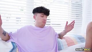 Two pretty girls shared a cock of a young guy in his room