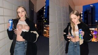A Russian girl showed more than her tits for the energy drink advertisement