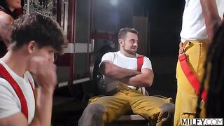 These guys can put out any fire. A group sex session in 2025 with brunettes