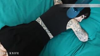 A girl masturbates with a vibrator and her stepbrother films it