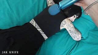 A girl masturbates with a vibrator and her stepbrother films it