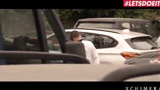 The guy is at the mercy of a huge busty MILF with a strapon
