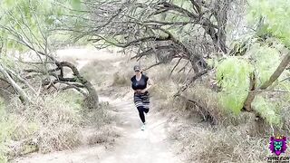 A girl with big boobs is working out and gets fucked on the trail