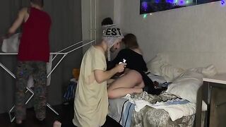 Two guys fucked petite babe in a friendly mood