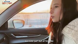 A hot girl kept herself warm in a steamy car encounter with a stranger