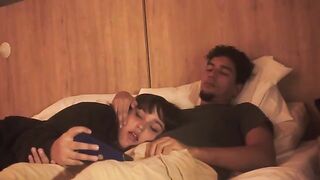 A lazy but deep blowjob session in bed with an intense finish