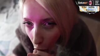 Saliva drips down her chin in sync with her movements