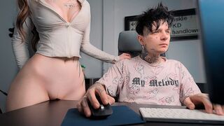 A girl rubs her pussy on the table and calls her lover