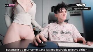 A girl rubs her pussy on the table and calls her lover
