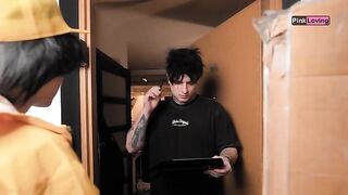 Fingers in panties while delivering a package