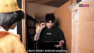 Fingers in panties while delivering a package