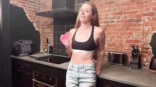 The beauty got a hard cock after the kitchen sex
