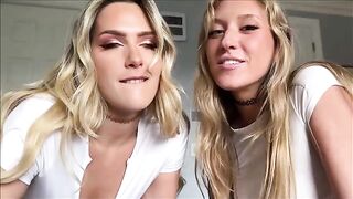 Two girls share a big cock during a hot threesome session