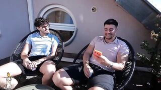 Guys, don't be shy — Mira Love will have time to give everyone a blowjob