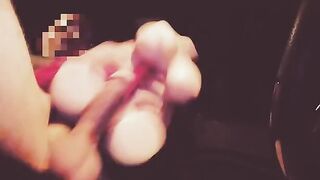 A girl with a silicone pussy fucks passionately in the car
