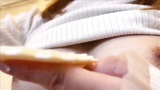 A girl with big boobs achieves a powerful orgasm through nipple play