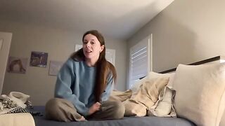 The girl is humping a pillow and her panties are soaked