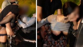 A couple has an experience of real group sex in the car