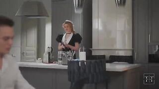 The boss chases after the employee and catches them in a compromising situation