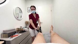 A hot nurse smooths out a client's intimate area with wax