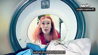 The girl got stuck in the washing machine and had to call for help