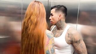 A busty Latina has sex with her neighbor in the elevator
