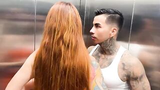 A busty Latina has sex with her neighbor in the elevator