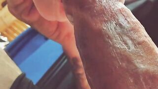 A girl with a silicone mouth works outdoors and gets cum in her mouth