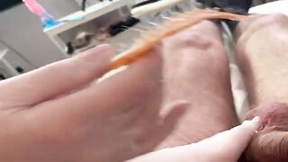A man got his hairy dick waxed by a Russian hottie