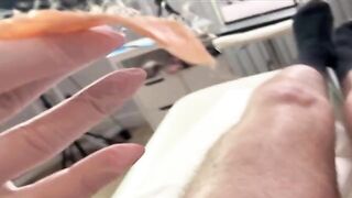 A man got his hairy dick waxed by a Russian hottie
