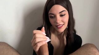 My hand moves to the beat, eyes filled with ecstasy by brunette babe