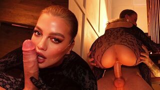 You can put it in your mouth, and there's a net on top - A sexy blonde gets fucked hard in POV style